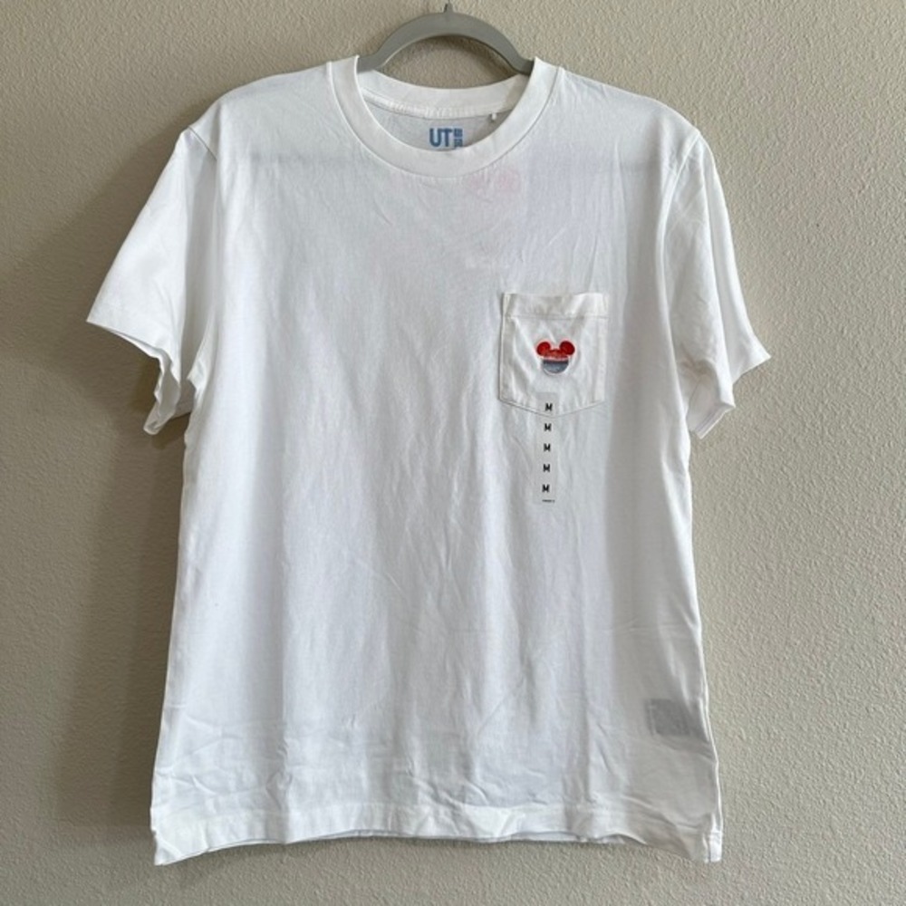 Uniqlo UT Disney Mickey Mouse Pocket T-Shirt White Women Medium NWT Embroidered